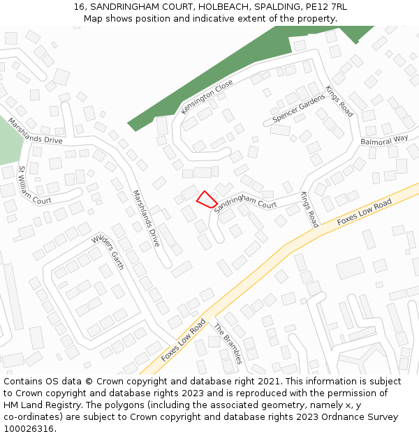 16, SANDRINGHAM COURT, HOLBEACH, SPALDING, PE12 7RL: Location map and indicative extent of plot