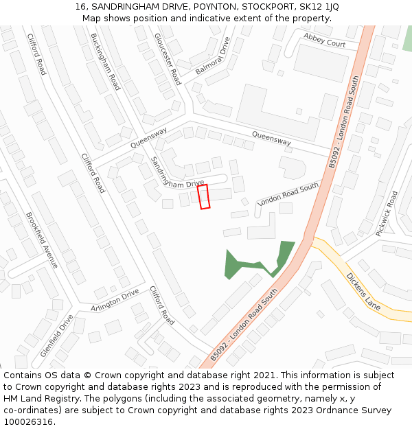 16, SANDRINGHAM DRIVE, POYNTON, STOCKPORT, SK12 1JQ: Location map and indicative extent of plot