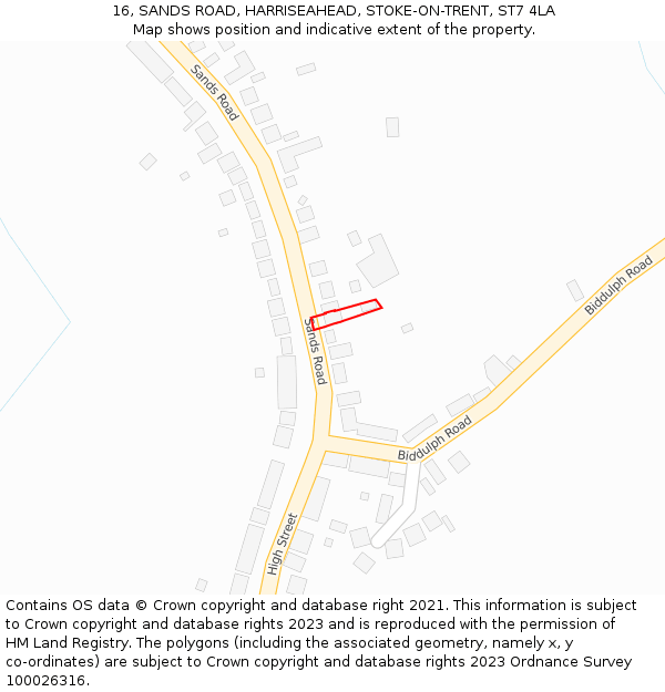 16, SANDS ROAD, HARRISEAHEAD, STOKE-ON-TRENT, ST7 4LA: Location map and indicative extent of plot