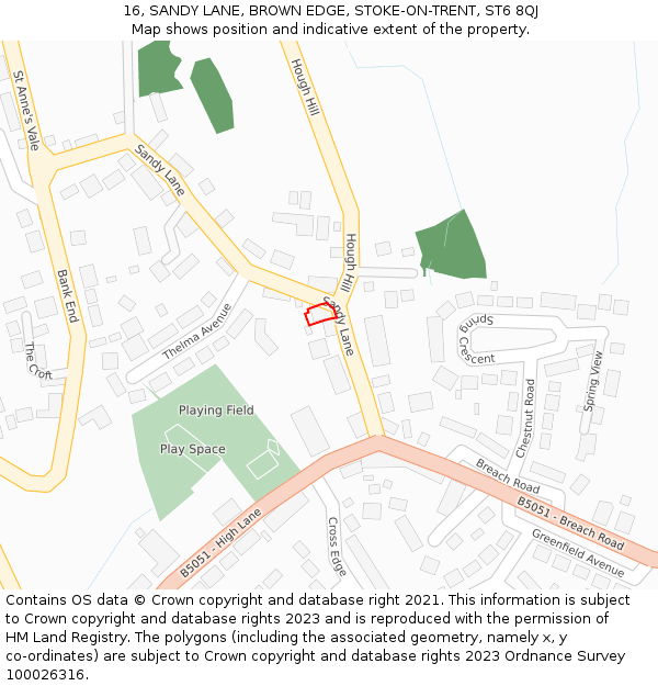 16, SANDY LANE, BROWN EDGE, STOKE-ON-TRENT, ST6 8QJ: Location map and indicative extent of plot