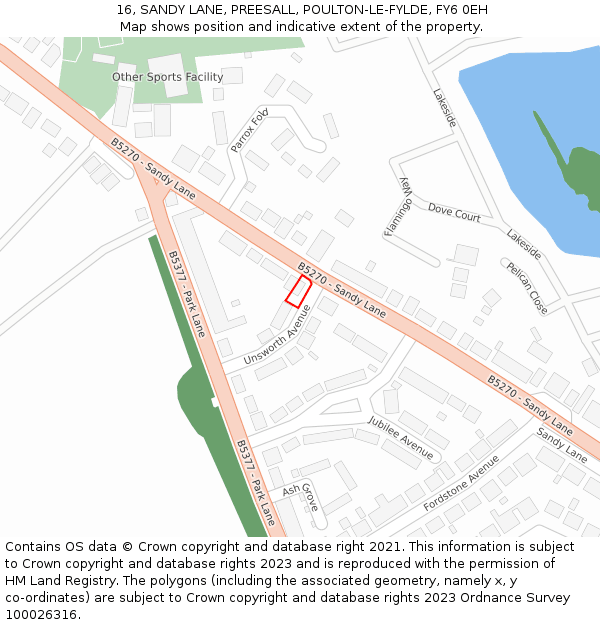 16, SANDY LANE, PREESALL, POULTON-LE-FYLDE, FY6 0EH: Location map and indicative extent of plot