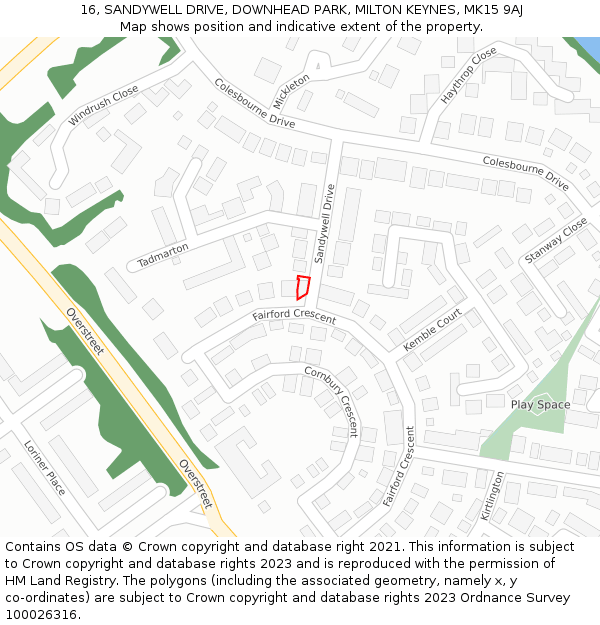 16, SANDYWELL DRIVE, DOWNHEAD PARK, MILTON KEYNES, MK15 9AJ: Location map and indicative extent of plot