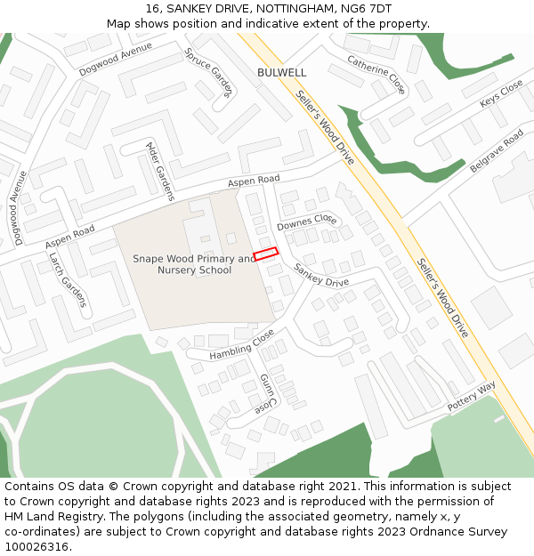 16, SANKEY DRIVE, NOTTINGHAM, NG6 7DT: Location map and indicative extent of plot