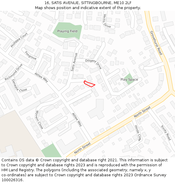 16, SATIS AVENUE, SITTINGBOURNE, ME10 2LF: Location map and indicative extent of plot