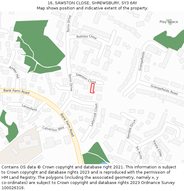 16, SAWSTON CLOSE, SHREWSBURY, SY3 6AY: Location map and indicative extent of plot