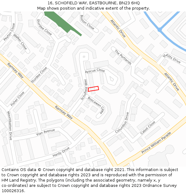 16, SCHOFIELD WAY, EASTBOURNE, BN23 6HQ: Location map and indicative extent of plot
