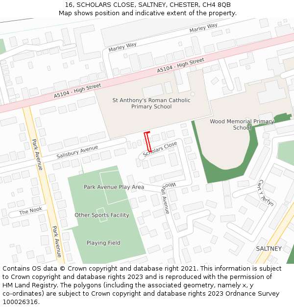 16, SCHOLARS CLOSE, SALTNEY, CHESTER, CH4 8QB: Location map and indicative extent of plot
