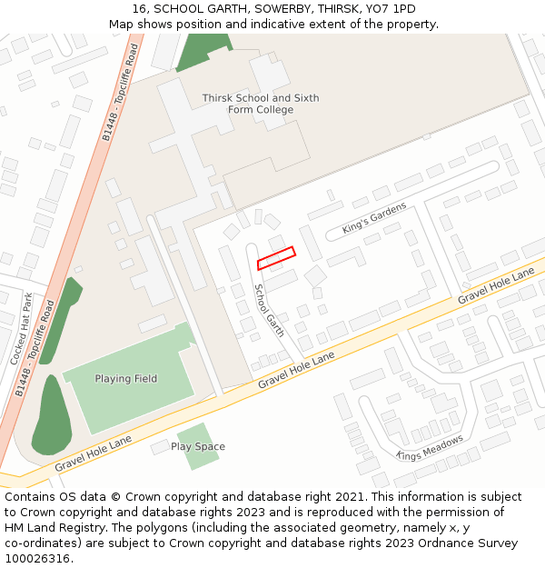 16, SCHOOL GARTH, SOWERBY, THIRSK, YO7 1PD: Location map and indicative extent of plot