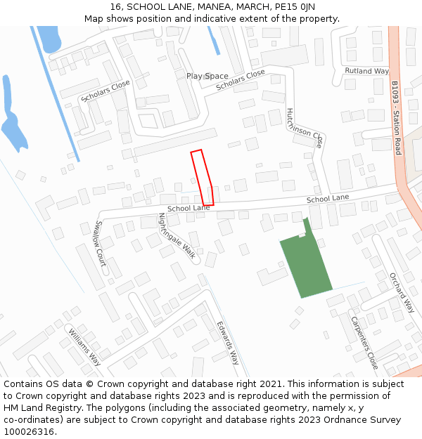 16, SCHOOL LANE, MANEA, MARCH, PE15 0JN: Location map and indicative extent of plot