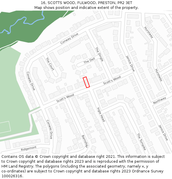 16, SCOTTS WOOD, FULWOOD, PRESTON, PR2 3ET: Location map and indicative extent of plot