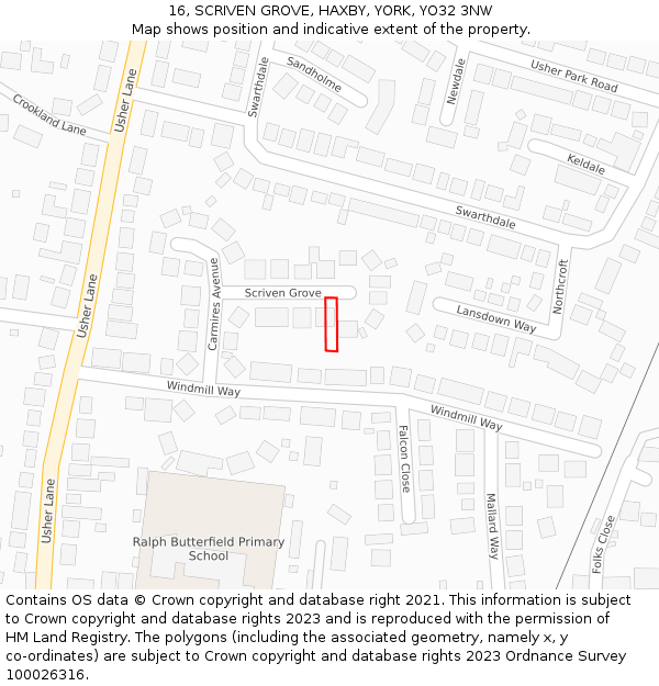 16, SCRIVEN GROVE, HAXBY, YORK, YO32 3NW: Location map and indicative extent of plot