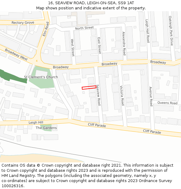 16, SEAVIEW ROAD, LEIGH-ON-SEA, SS9 1AT: Location map and indicative extent of plot