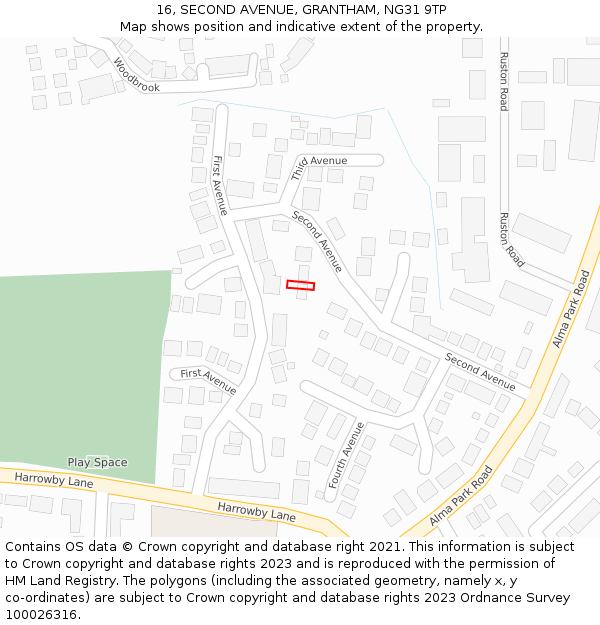 16, SECOND AVENUE, GRANTHAM, NG31 9TP: Location map and indicative extent of plot