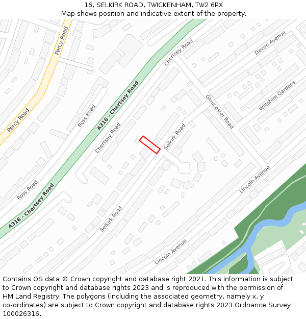 16, SELKIRK ROAD, TWICKENHAM, TW2 6PX: Location map and indicative extent of plot
