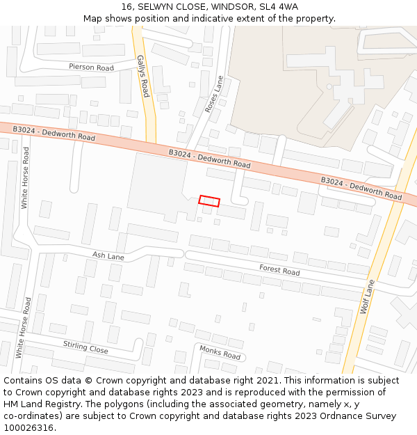 16, SELWYN CLOSE, WINDSOR, SL4 4WA: Location map and indicative extent of plot