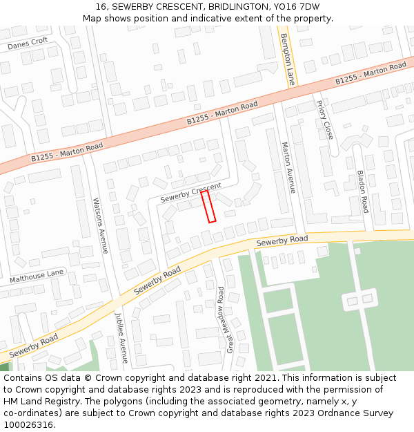 16, SEWERBY CRESCENT, BRIDLINGTON, YO16 7DW: Location map and indicative extent of plot