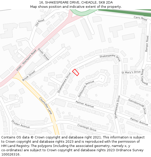 16, SHAKESPEARE DRIVE, CHEADLE, SK8 2DA: Location map and indicative extent of plot