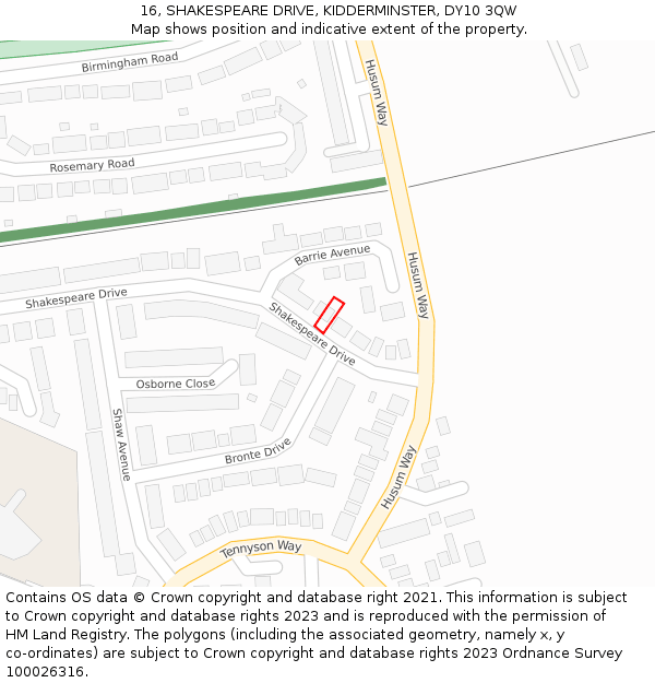 16, SHAKESPEARE DRIVE, KIDDERMINSTER, DY10 3QW: Location map and indicative extent of plot