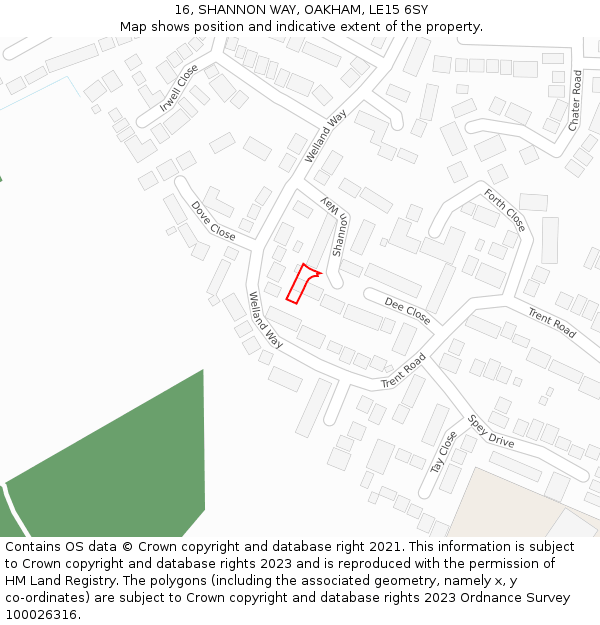 16, SHANNON WAY, OAKHAM, LE15 6SY: Location map and indicative extent of plot