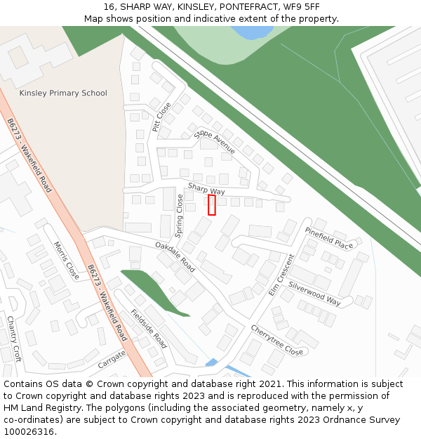 16, SHARP WAY, KINSLEY, PONTEFRACT, WF9 5FF: Location map and indicative extent of plot
