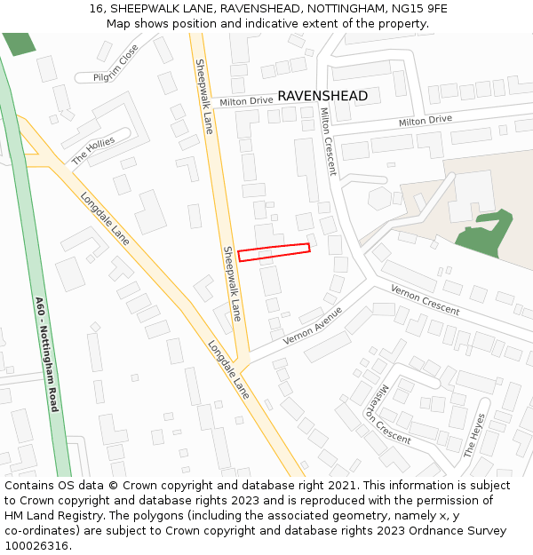 16, SHEEPWALK LANE, RAVENSHEAD, NOTTINGHAM, NG15 9FE: Location map and indicative extent of plot