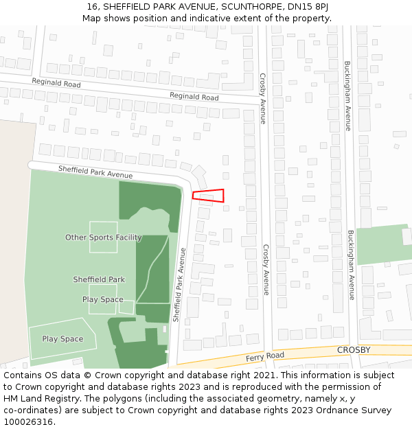 16, SHEFFIELD PARK AVENUE, SCUNTHORPE, DN15 8PJ: Location map and indicative extent of plot