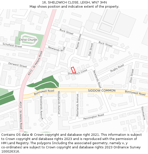 16, SHELDWICH CLOSE, LEIGH, WN7 3HN: Location map and indicative extent of plot