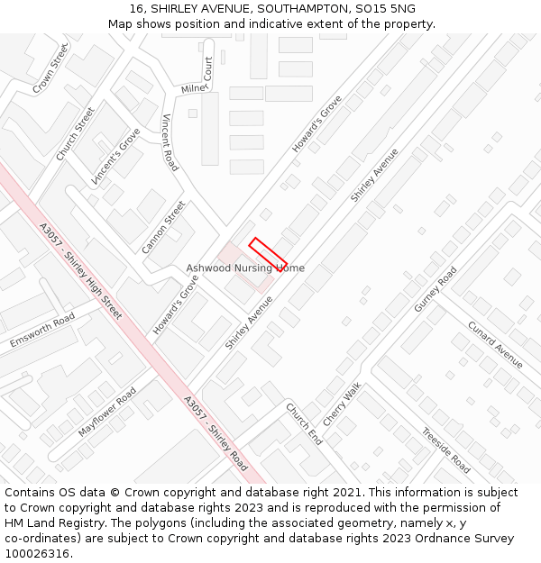 16, SHIRLEY AVENUE, SOUTHAMPTON, SO15 5NG: Location map and indicative extent of plot