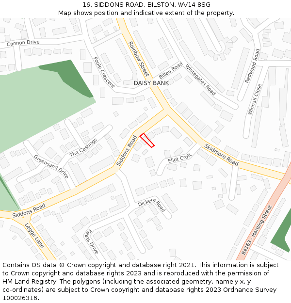 16, SIDDONS ROAD, BILSTON, WV14 8SG: Location map and indicative extent of plot