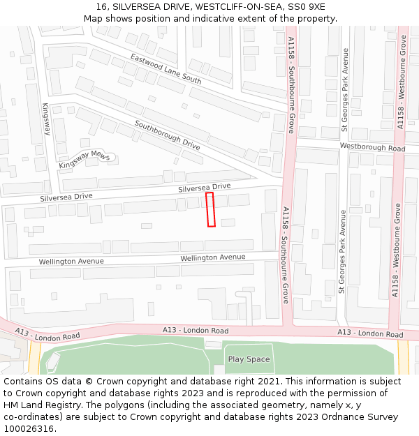 16, SILVERSEA DRIVE, WESTCLIFF-ON-SEA, SS0 9XE: Location map and indicative extent of plot