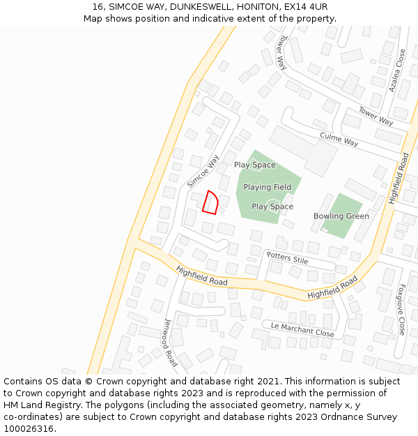 16, SIMCOE WAY, DUNKESWELL, HONITON, EX14 4UR: Location map and indicative extent of plot