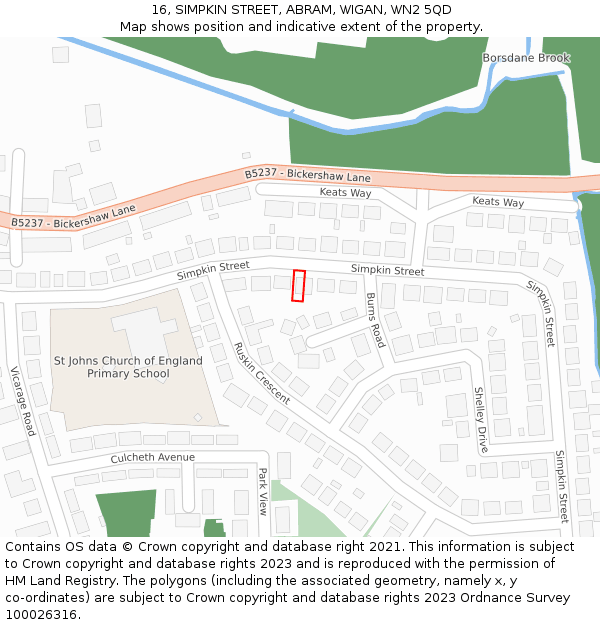 16, SIMPKIN STREET, ABRAM, WIGAN, WN2 5QD: Location map and indicative extent of plot