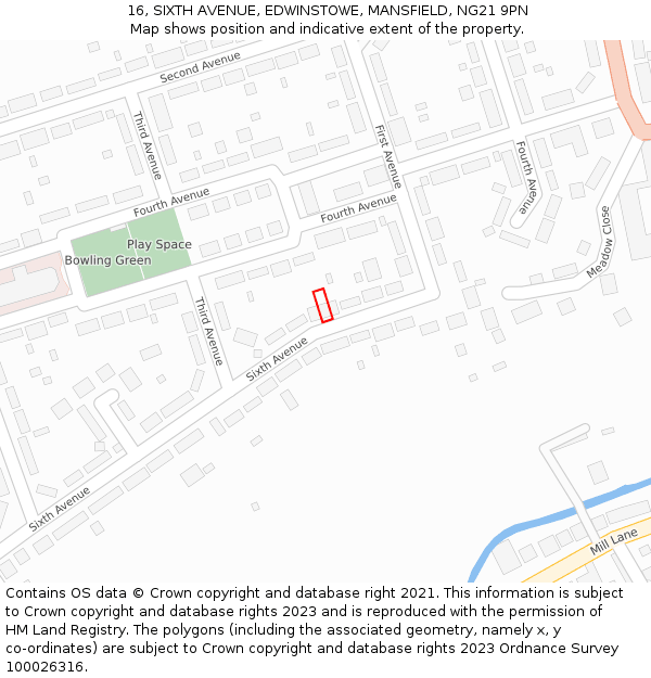 16, SIXTH AVENUE, EDWINSTOWE, MANSFIELD, NG21 9PN: Location map and indicative extent of plot