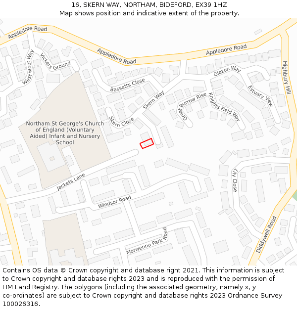 16, SKERN WAY, NORTHAM, BIDEFORD, EX39 1HZ: Location map and indicative extent of plot