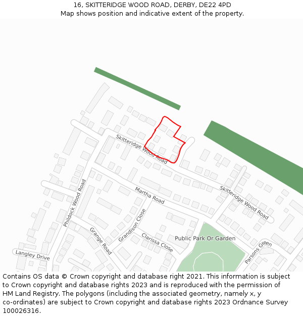 16, SKITTERIDGE WOOD ROAD, DERBY, DE22 4PD: Location map and indicative extent of plot