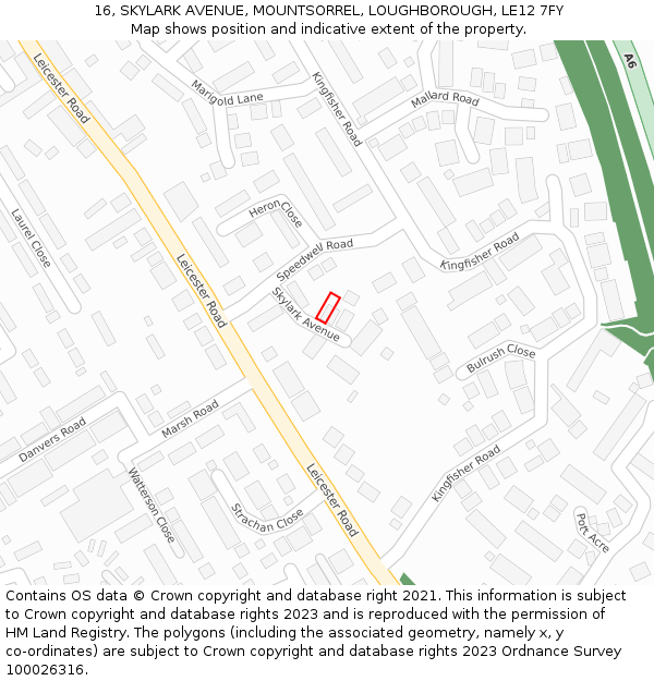 16, SKYLARK AVENUE, MOUNTSORREL, LOUGHBOROUGH, LE12 7FY: Location map and indicative extent of plot