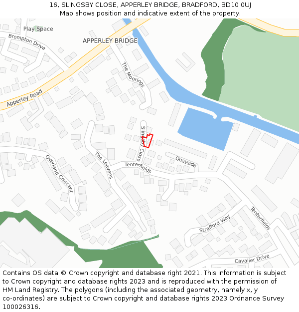 16, SLINGSBY CLOSE, APPERLEY BRIDGE, BRADFORD, BD10 0UJ: Location map and indicative extent of plot