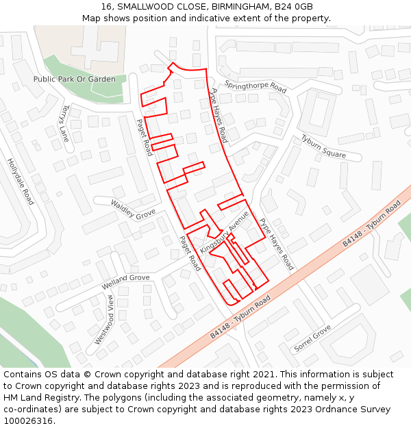 16, SMALLWOOD CLOSE, BIRMINGHAM, B24 0GB: Location map and indicative extent of plot