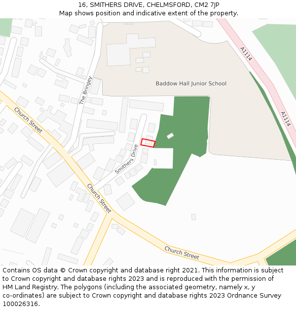 16, SMITHERS DRIVE, CHELMSFORD, CM2 7JP: Location map and indicative extent of plot