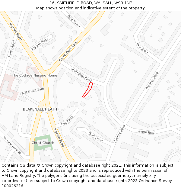 16, SMITHFIELD ROAD, WALSALL, WS3 1NB: Location map and indicative extent of plot