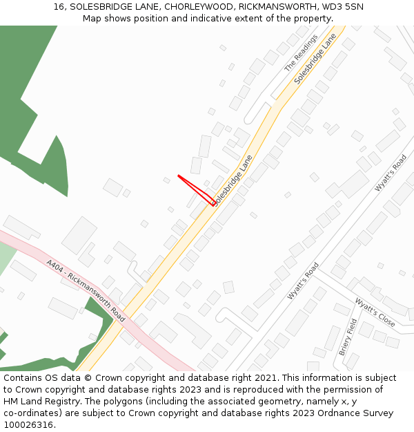 16, SOLESBRIDGE LANE, CHORLEYWOOD, RICKMANSWORTH, WD3 5SN: Location map and indicative extent of plot