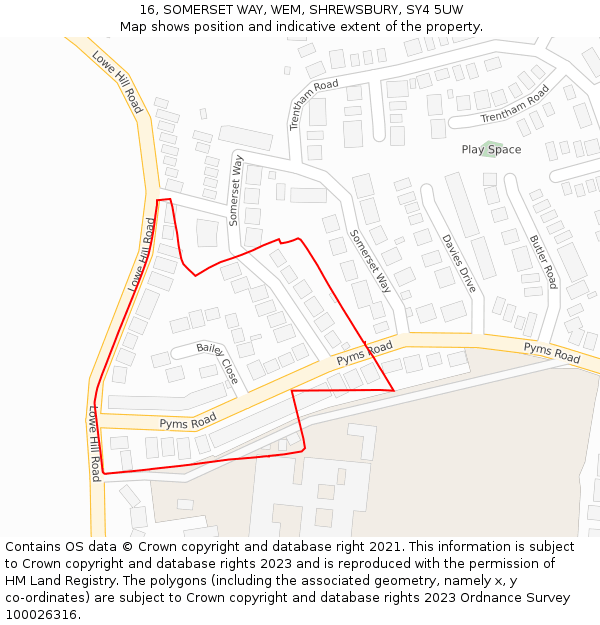 16, SOMERSET WAY, WEM, SHREWSBURY, SY4 5UW: Location map and indicative extent of plot