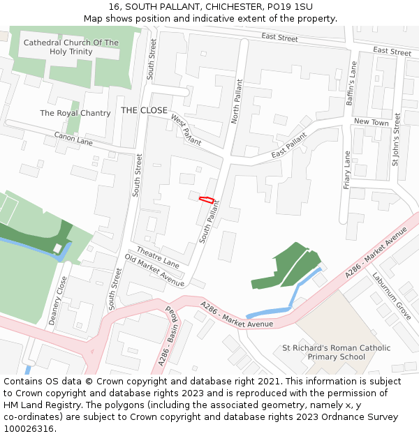 16, SOUTH PALLANT, CHICHESTER, PO19 1SU: Location map and indicative extent of plot