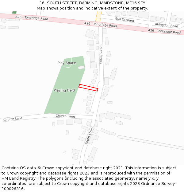 16, SOUTH STREET, BARMING, MAIDSTONE, ME16 9EY: Location map and indicative extent of plot