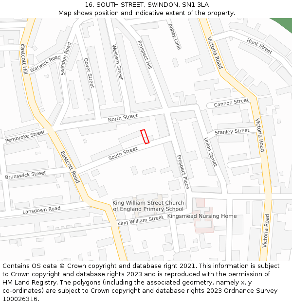 16, SOUTH STREET, SWINDON, SN1 3LA: Location map and indicative extent of plot