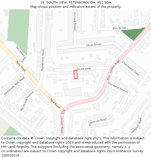 16, SOUTH VIEW, PETERBOROUGH, PE2 9DA: Location map and indicative extent of plot