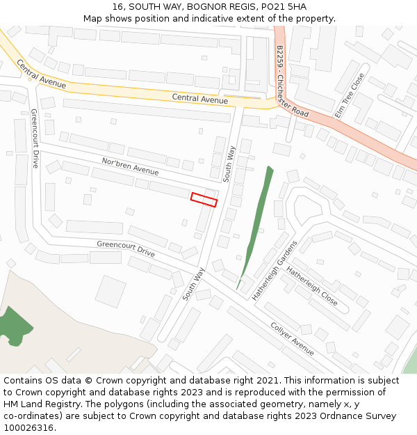 16, SOUTH WAY, BOGNOR REGIS, PO21 5HA: Location map and indicative extent of plot