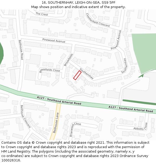 16, SOUTHERNHAY, LEIGH-ON-SEA, SS9 5PF: Location map and indicative extent of plot