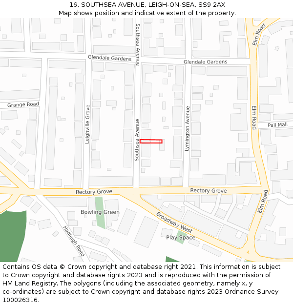 16, SOUTHSEA AVENUE, LEIGH-ON-SEA, SS9 2AX: Location map and indicative extent of plot