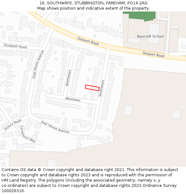 16, SOUTHWAYS, STUBBINGTON, FAREHAM, PO14 2AG: Location map and indicative extent of plot